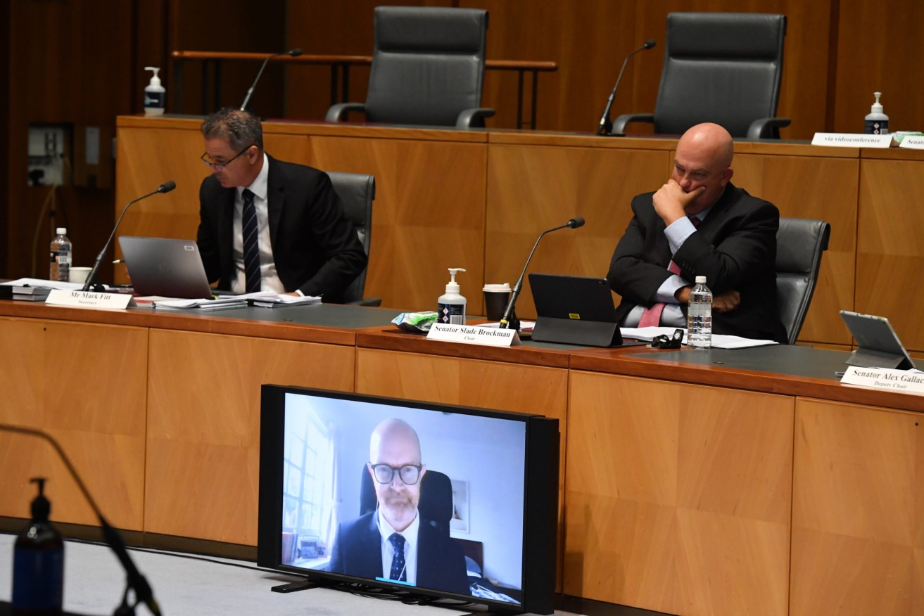 Facebook executive Simon Milner gives evidence to the Senate inquiry into the News Media and Digital Platforms Mandatory Bargaining Code in Canberra. Photo: AAP/Mick Tsikas