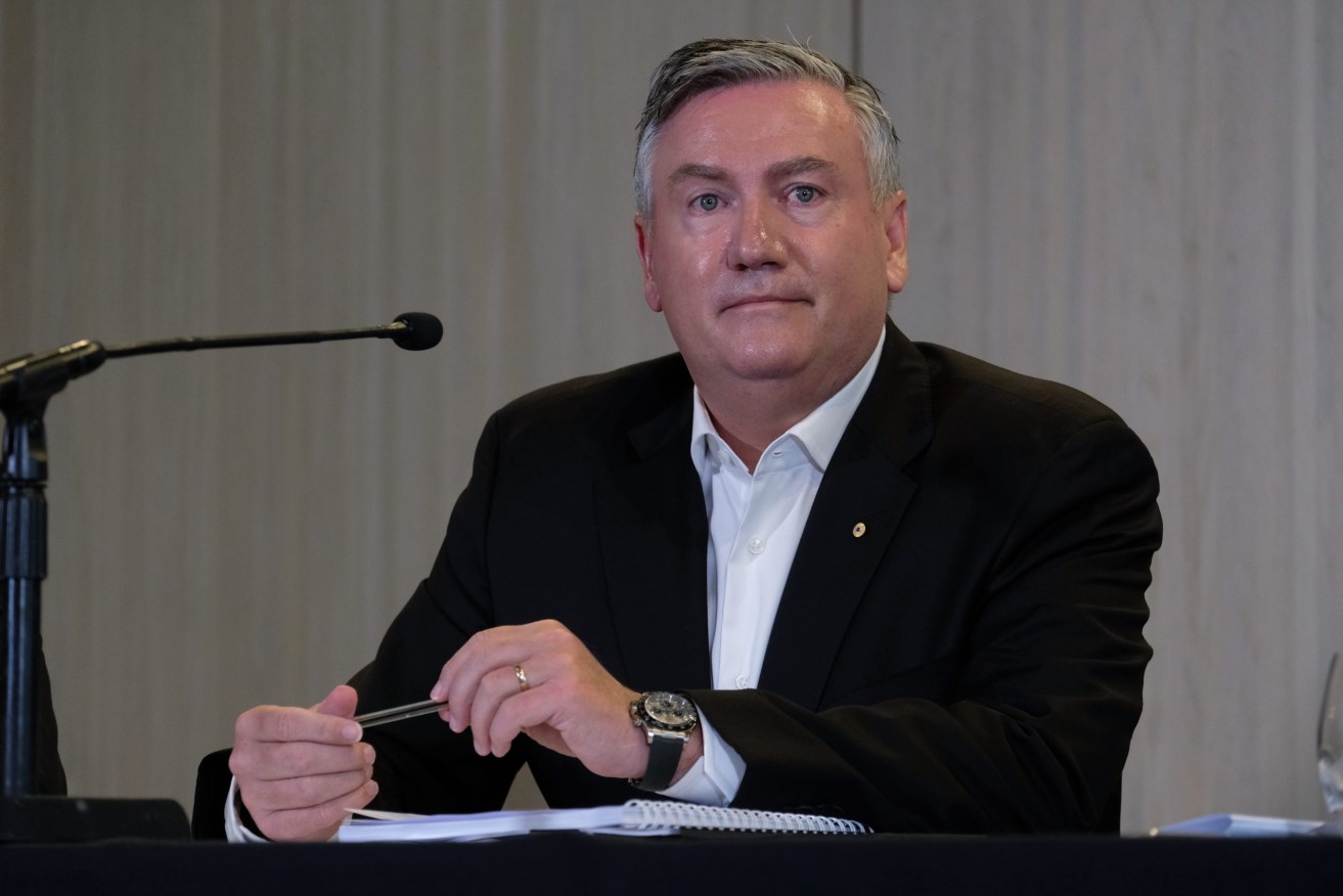 Collingwood president Eddie McGuire defending the club against claims of "systemic racism". Photo: AAP/Luis Ascui