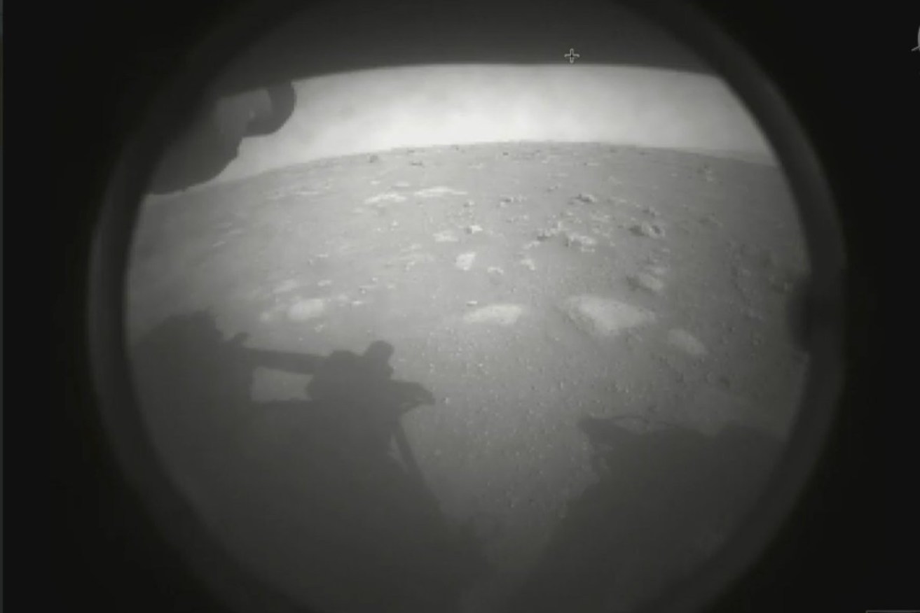 First image sent by Perseverance rover after it landed on Mars. Photo: NASA via Sipa USA

