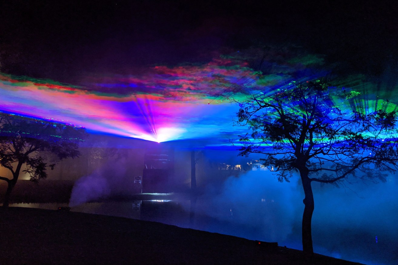 Canvas of colour: Borealis lights up the sky over the lake in Murlawirrapurka / Rymill Park. Photo: supplied 