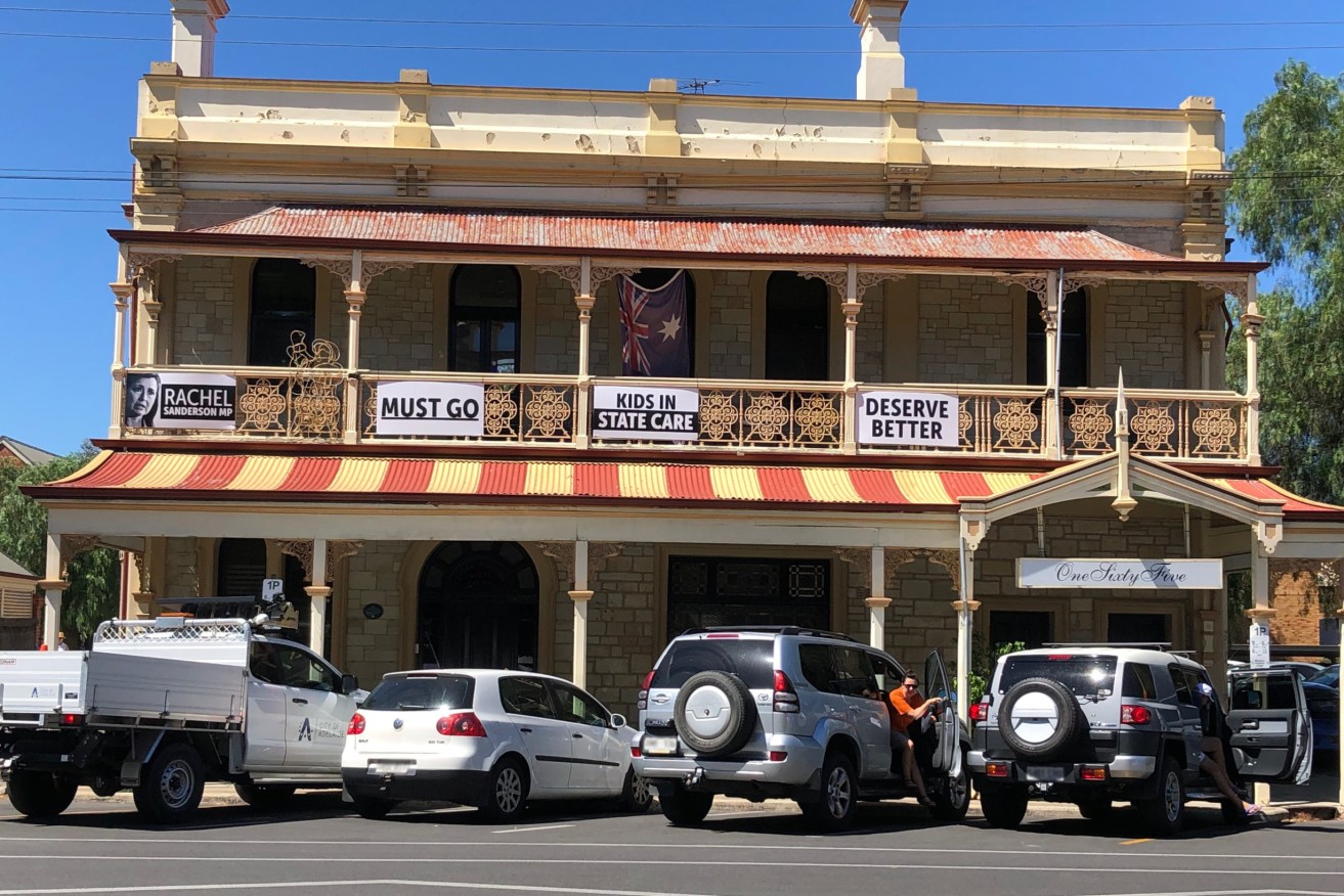 The former Daniel O'Connell bar in North Adelaide - adorned with a political message. 