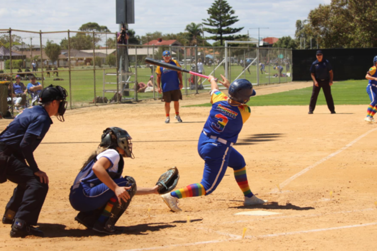 West Torrens played Walkerville in Softball South Australia's inaugural Pride Round. Photo: Robert Laidlaw