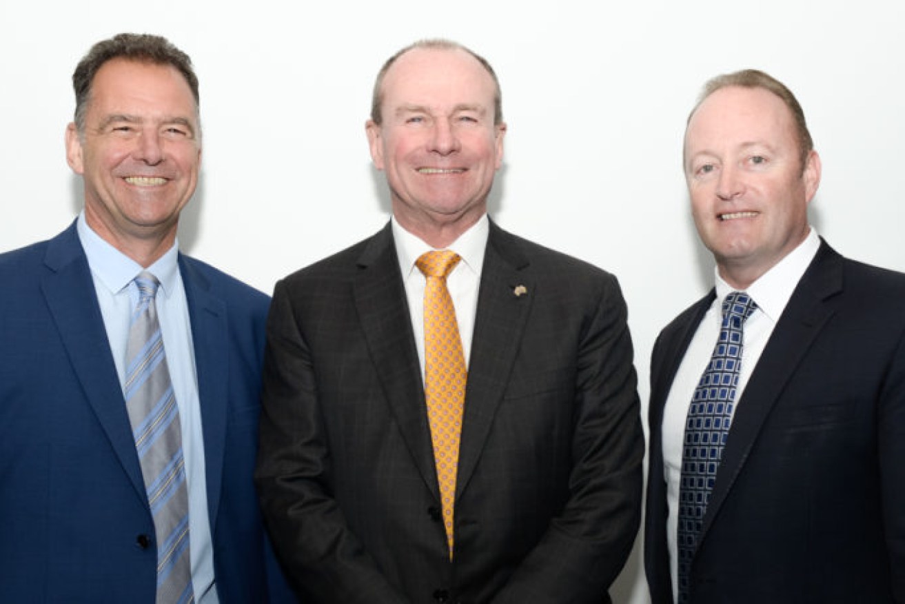 Rob Chapman (right) with former Investment Attraction chief Mike Hnyda (left) and then-minister Martin Hamilton-Smith. 