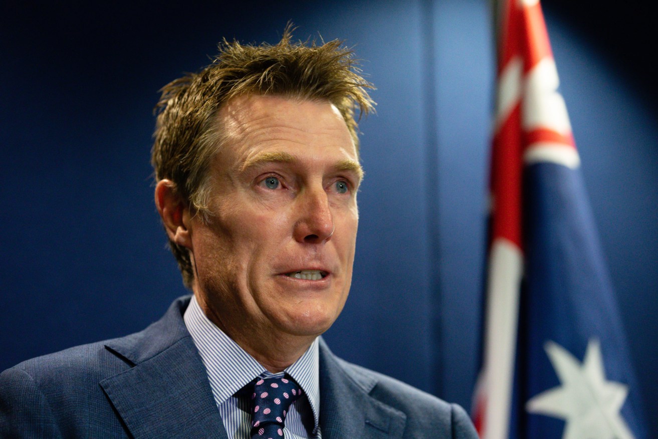 Christian Porter denying rape allegations at a press conference earlier this year. Photo: Richard Wainwright / AAP