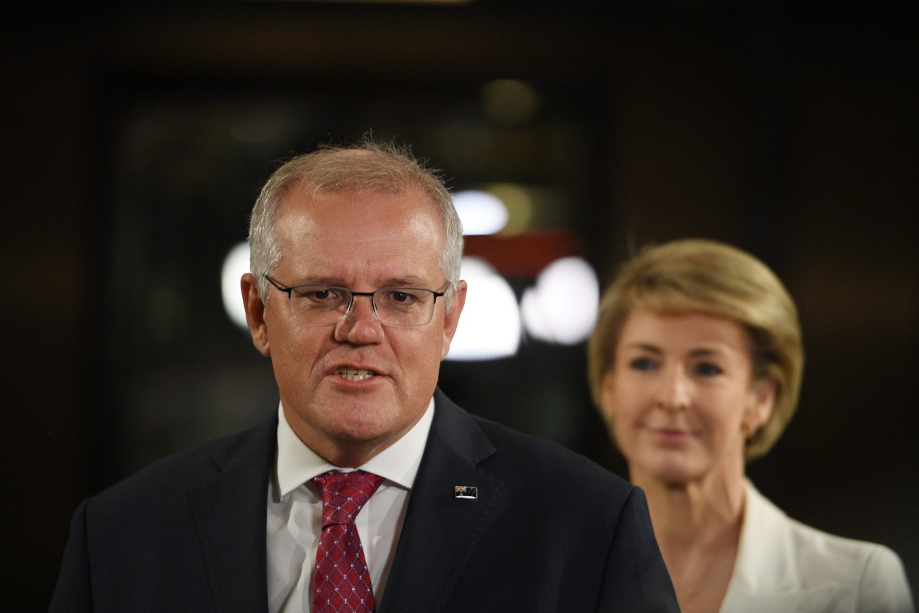Prime Minister Scott Morrison with acting Attorney General Michaelia Cash in Sydney today (Photo: Dean Lewins/AAP) 
