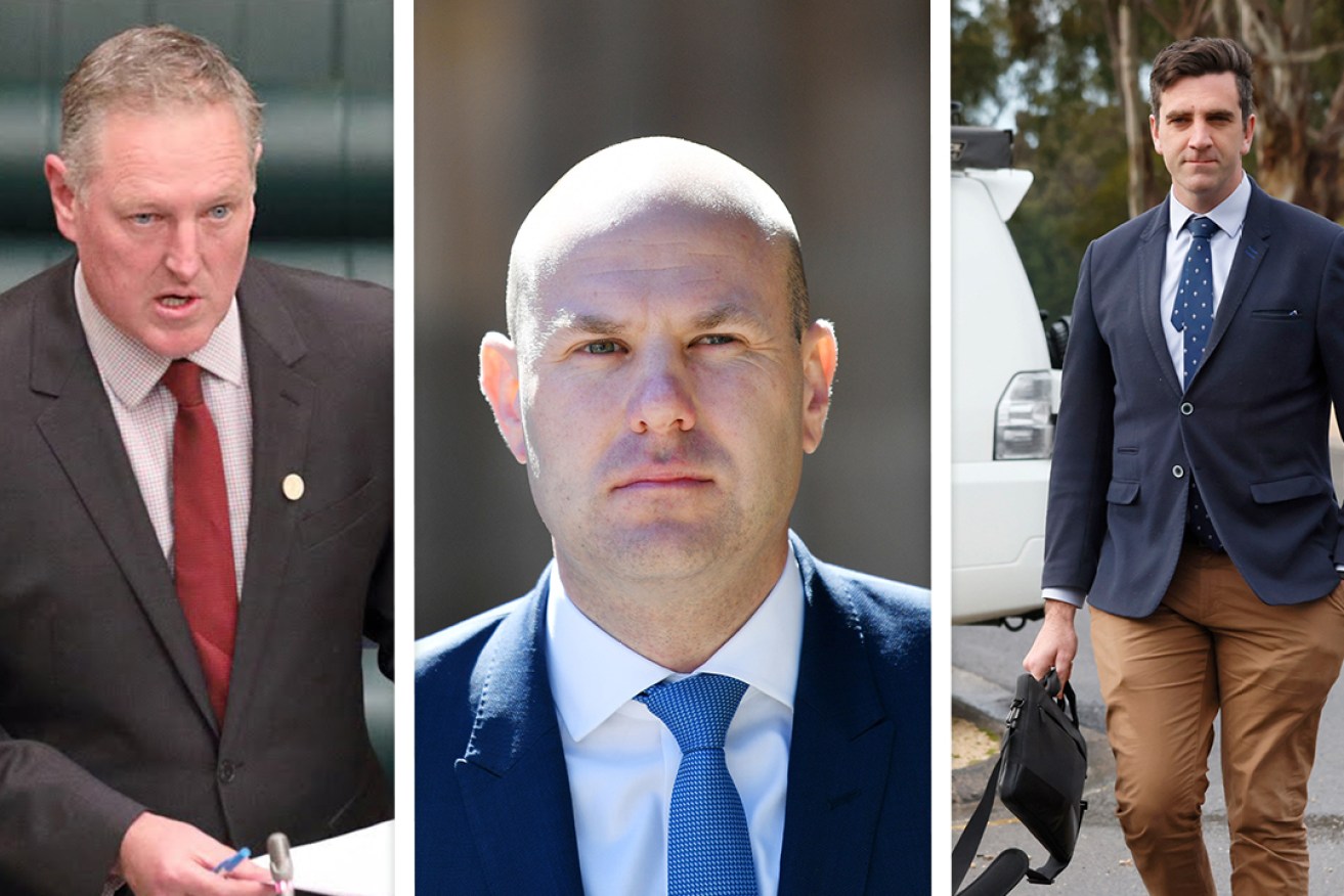 Troy Bell, Sam Duluk and Fraser Ellis. Photos via Tony Lewis / InDaily, and AAP.