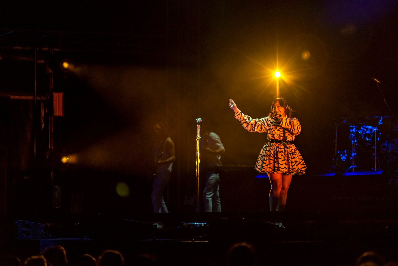 Singer Jessica Mauboy performs in the 2021 Adelaide Festival's free opening weekend concert at Adelaide Oval. Photo: John Montesi