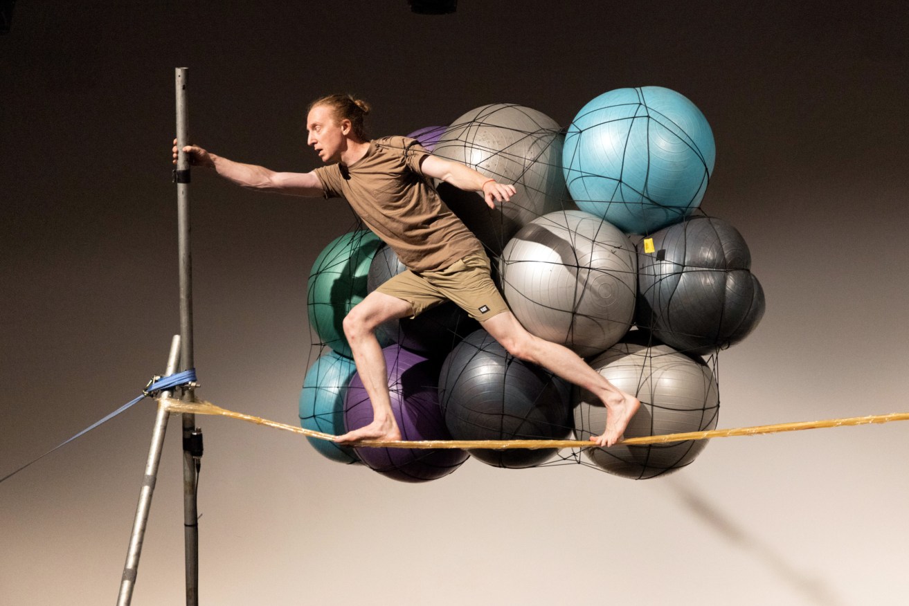 Skye Gellmann's performance is at time stress-inducing to watch in High Performance Packing Tape. Photo: Tony Lewis 