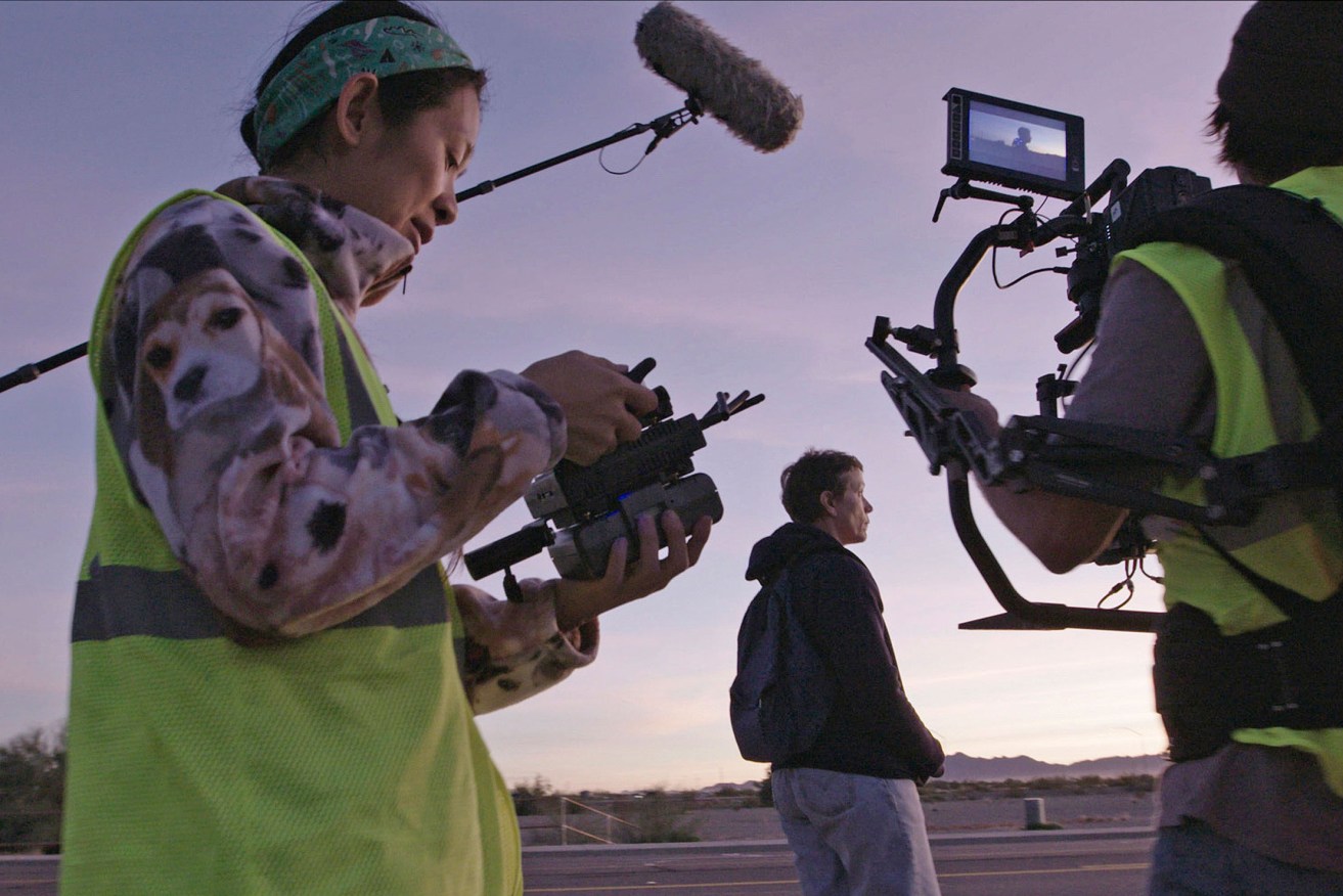 Writer-director Chloé Zhao and Frances McDormand on the set of Nomadland. Photo: Searchlight Pictures / AP