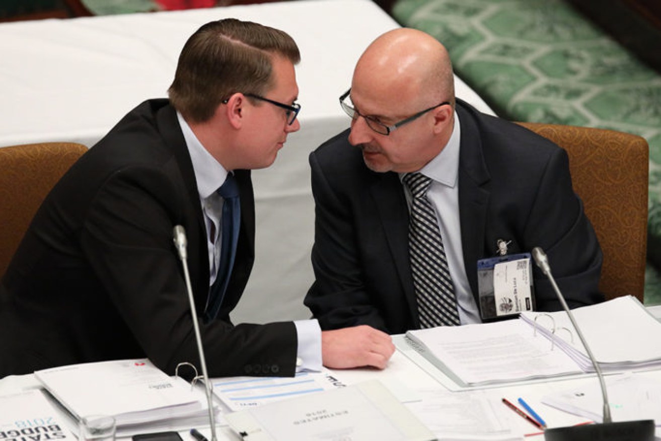 Damian De Luca with then-minister Stephan Knoll in 2018. Photo: Tony Lewis / InDaily
