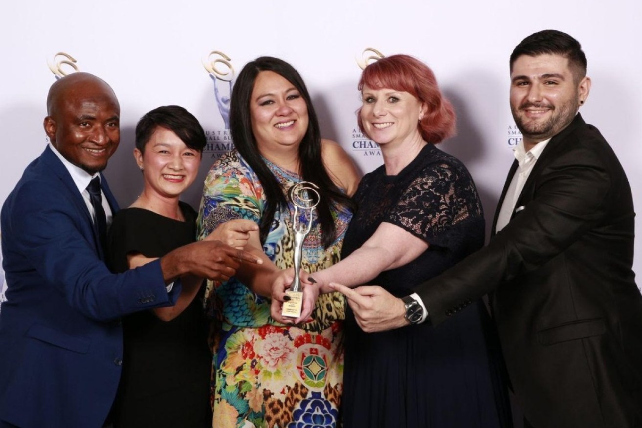 The Community Corporate team (L-R) Bully Camara, Heak Lim, Carmen Garcia, Katherine Beckwith and Sava Said at the awards over the weekend. Image: Supplied.
