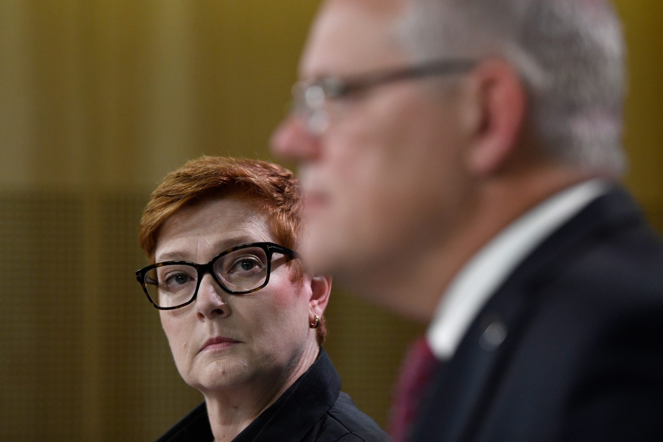 Foreign Affairs minister Marise Payne and Prime Minister Scott Morrison. Photo: AAP/Bianca De Marchi