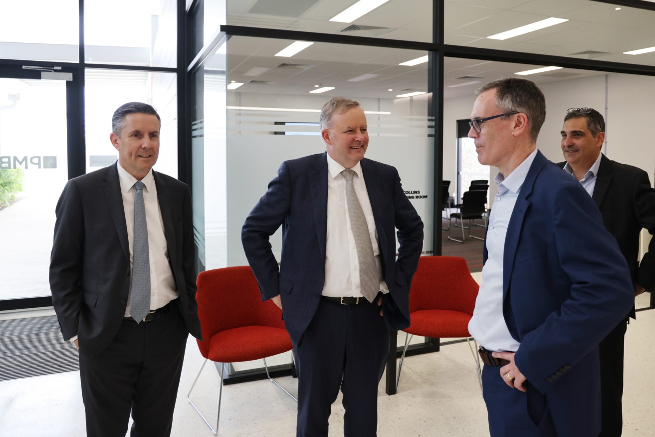 Shadow health spokesperson Mark Butler (pictured left) has called for the federal government to establish stadium-style vaccine hubs (Photo: David Mariuz/AAP)