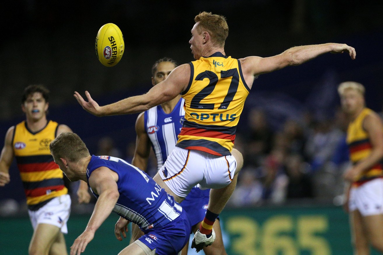 Adelaide almost fell over against the Roos yesterday. Photo: Hamish Blair / AAP