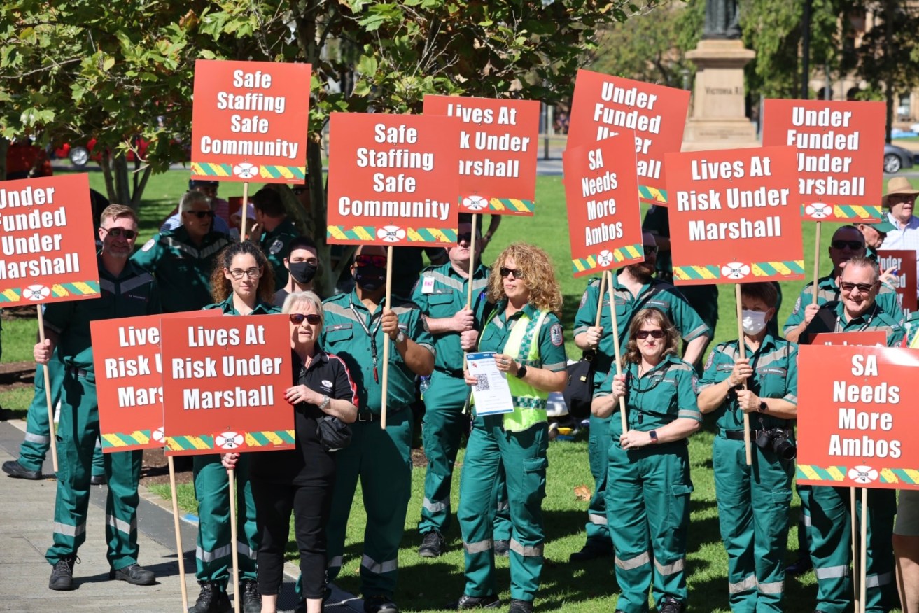 Paramedics prepare to march on Parliament House today. Photo: Tony Lewis/InDaily