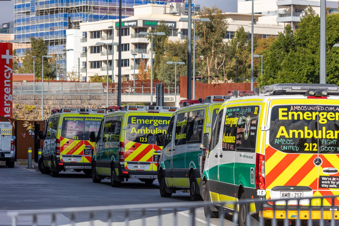 Ambulance ramping outside the Royal Adelaide Hospital. Photo: Tony Lewis/InDaily