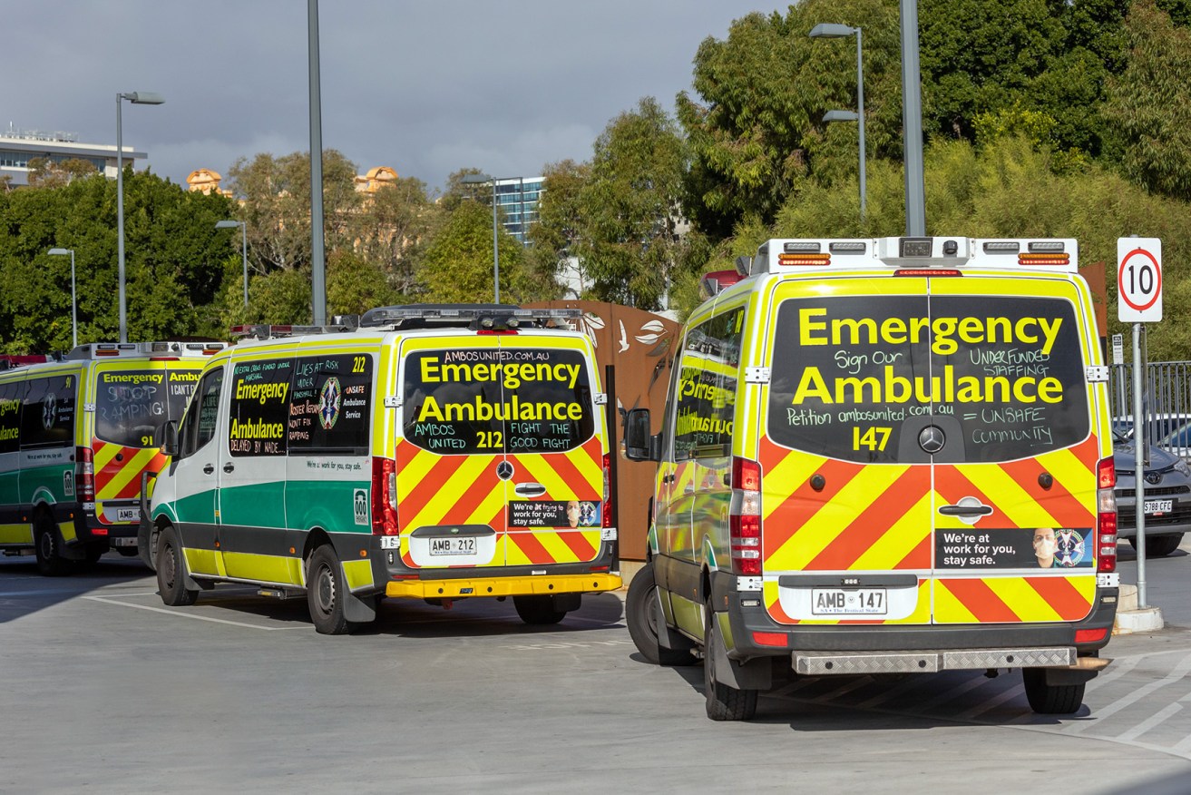 Ambulance ramping outside the Royal Adelaide Hospital. Photo: Tony Lewis/InDaily
