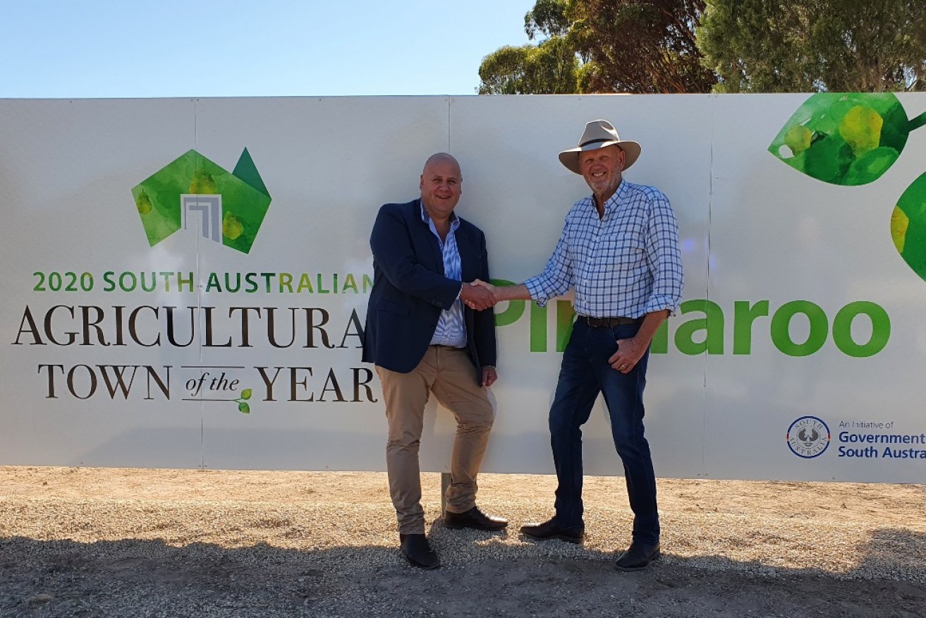 Primary Industries and Regional Development Minister David Basham unveiled the 2020 Agricultural Town of Year sign at the entrance of Pinnaroo in May.