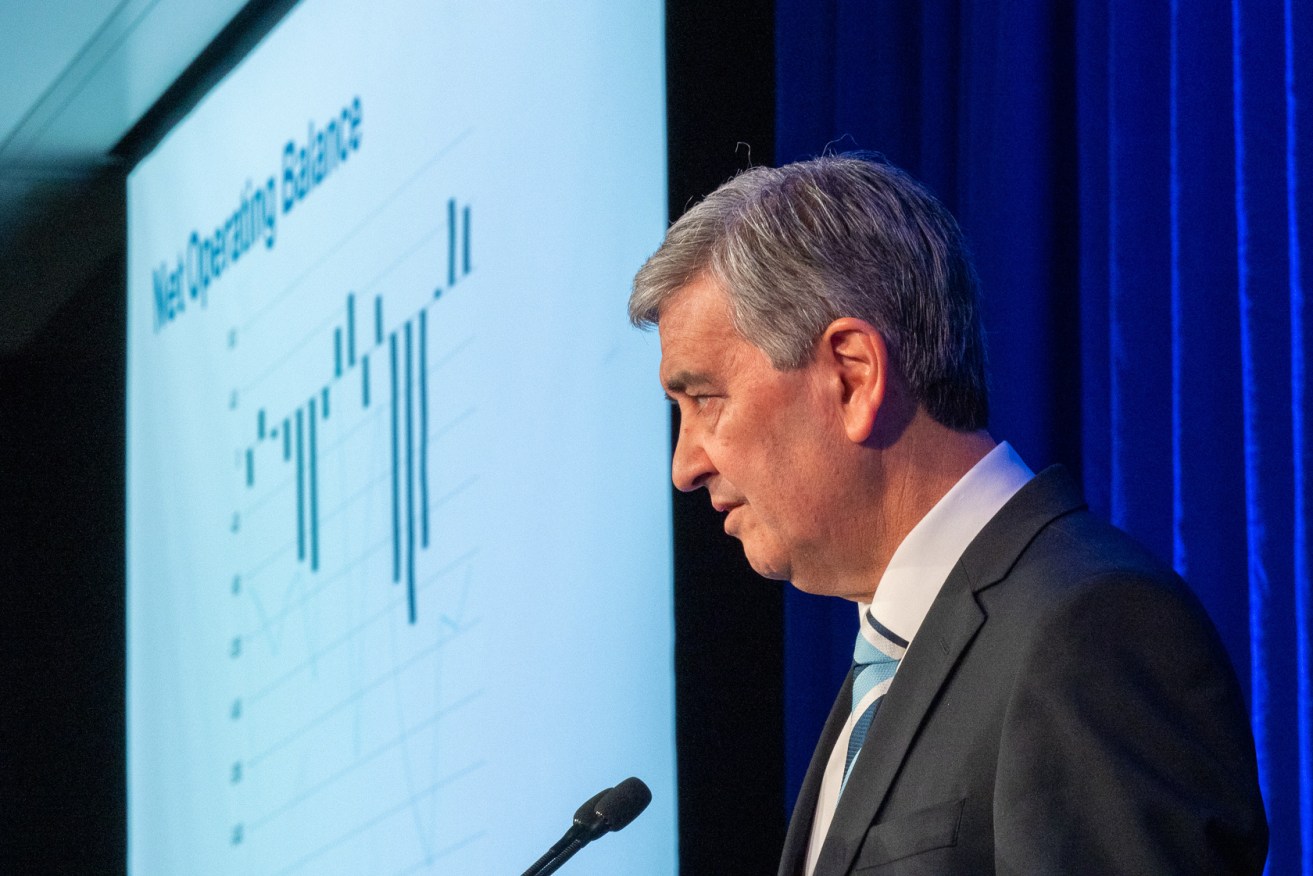 Treasurer Rob Lucas delivers the 2021 State Budget. Photo: Tony Lewis/InDaily