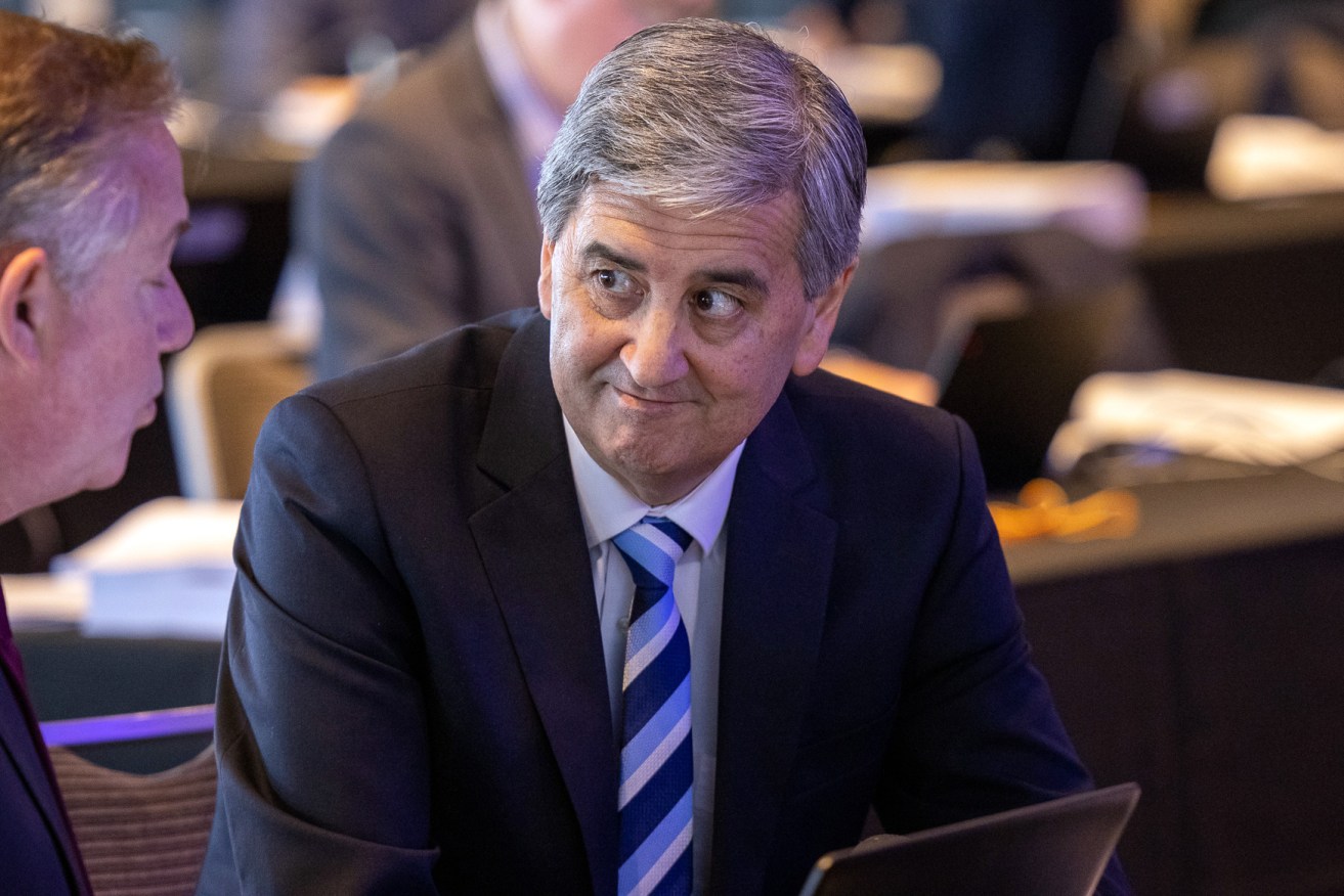 An unusually animated Rob Lucas talks to reporters at the budget lock-up. Photo: Tony Lewis / InDaily 