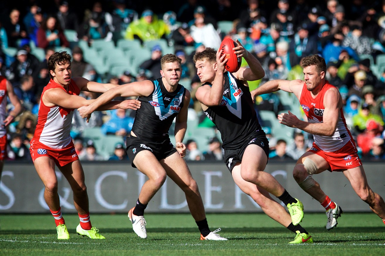 Port Adelaide clash with Sydney at the Adelaide Oval on Saturday night is up in their air due to a growing COVID cluster in Sydney's east (Photo: Michael Errey/InDaily)