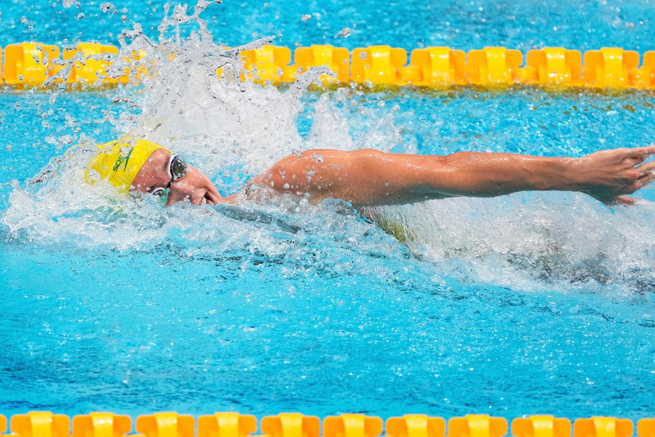 Emma McKeon, of Australia, swims in a heat of the women's 100-metre freestyle at the 2020 Summer Olympics, Wednesday, July 28, 2021, in Tokyo, Japan. (AP Photo/Petr David Josek)