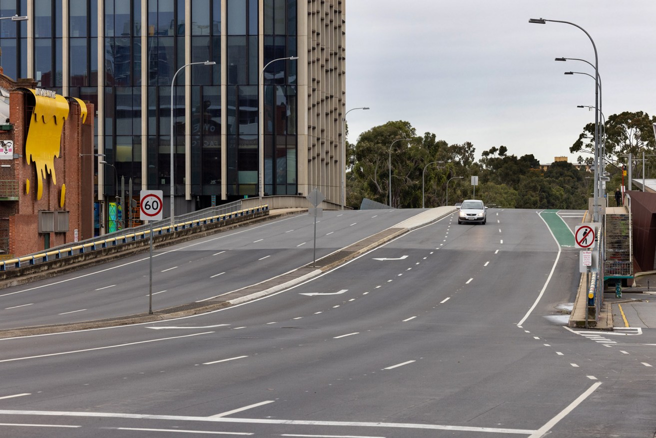Morphett St bridge. SA's seven-day lockdown looks likely to end to end on Tuesday night. Photo: Tony Lewis/InDaily