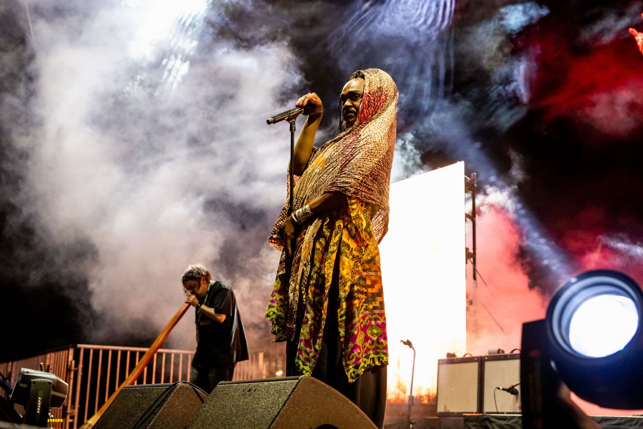 Electric Fields with Jamie Goldsmith playing yidaki at Adelaide's New Year’s celebrations in 2019. Photo: Daniel Marks