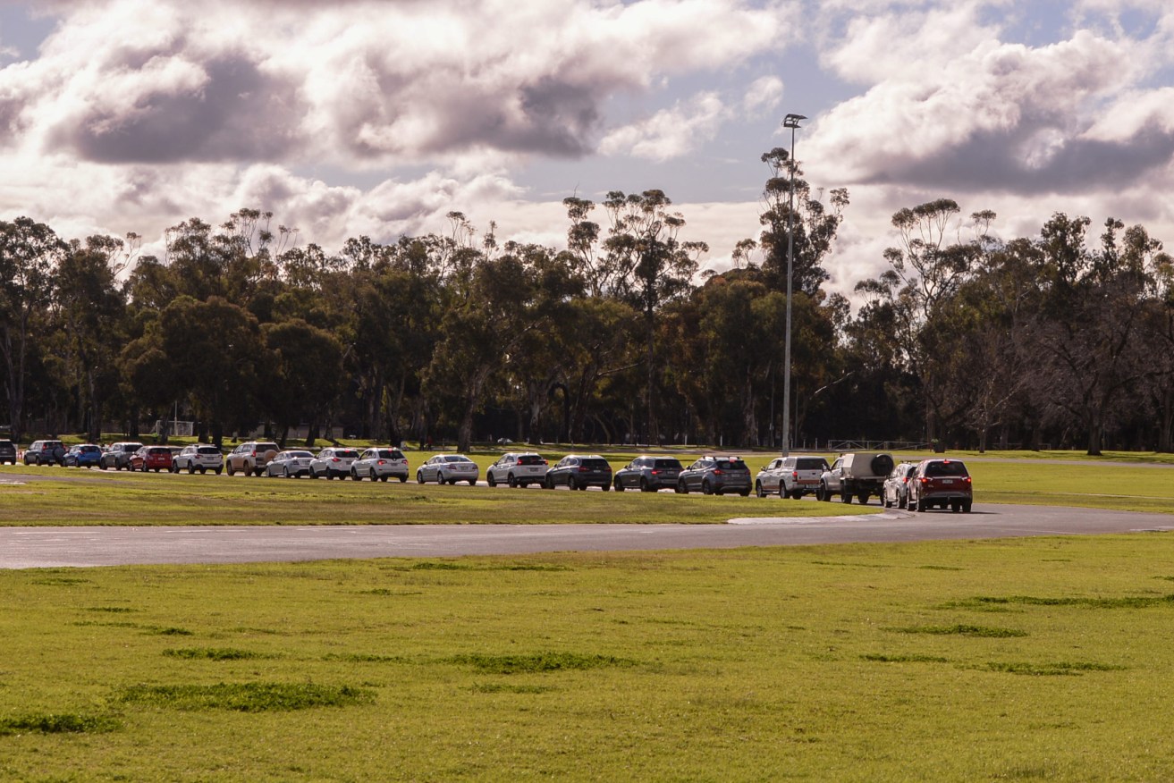 A much shorter queue for testing at Victoria Park yesterday. Photo: Michael Errey / InDaily