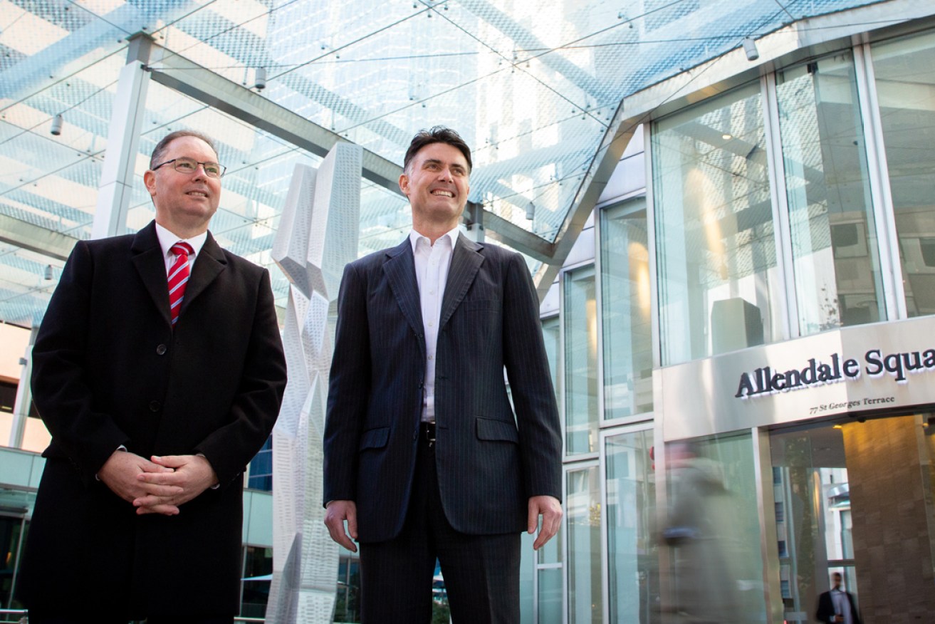 New Piper Alderman partners Shane Entriken (left) and Paul Sartori outside the Perth office. Picture: Serena Findlay.