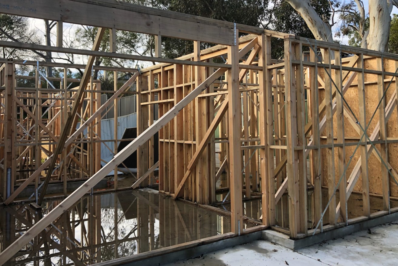 An Adelaide building project waiting on timber roof framing this week.