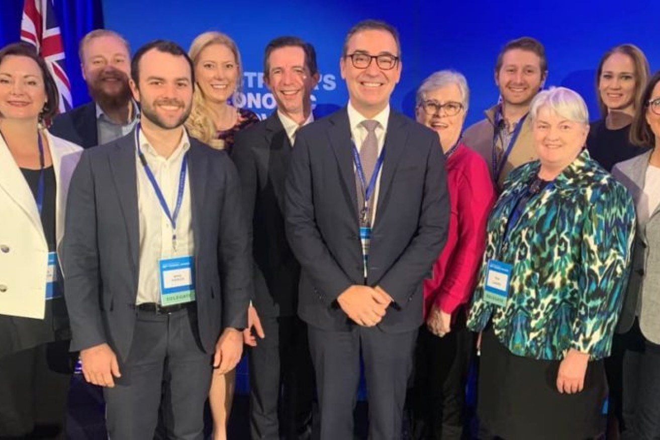 Sascha Meldrum (left) with members of the SA Liberal Party state executive, including Premier Steven Marshall. Photo via Facebook