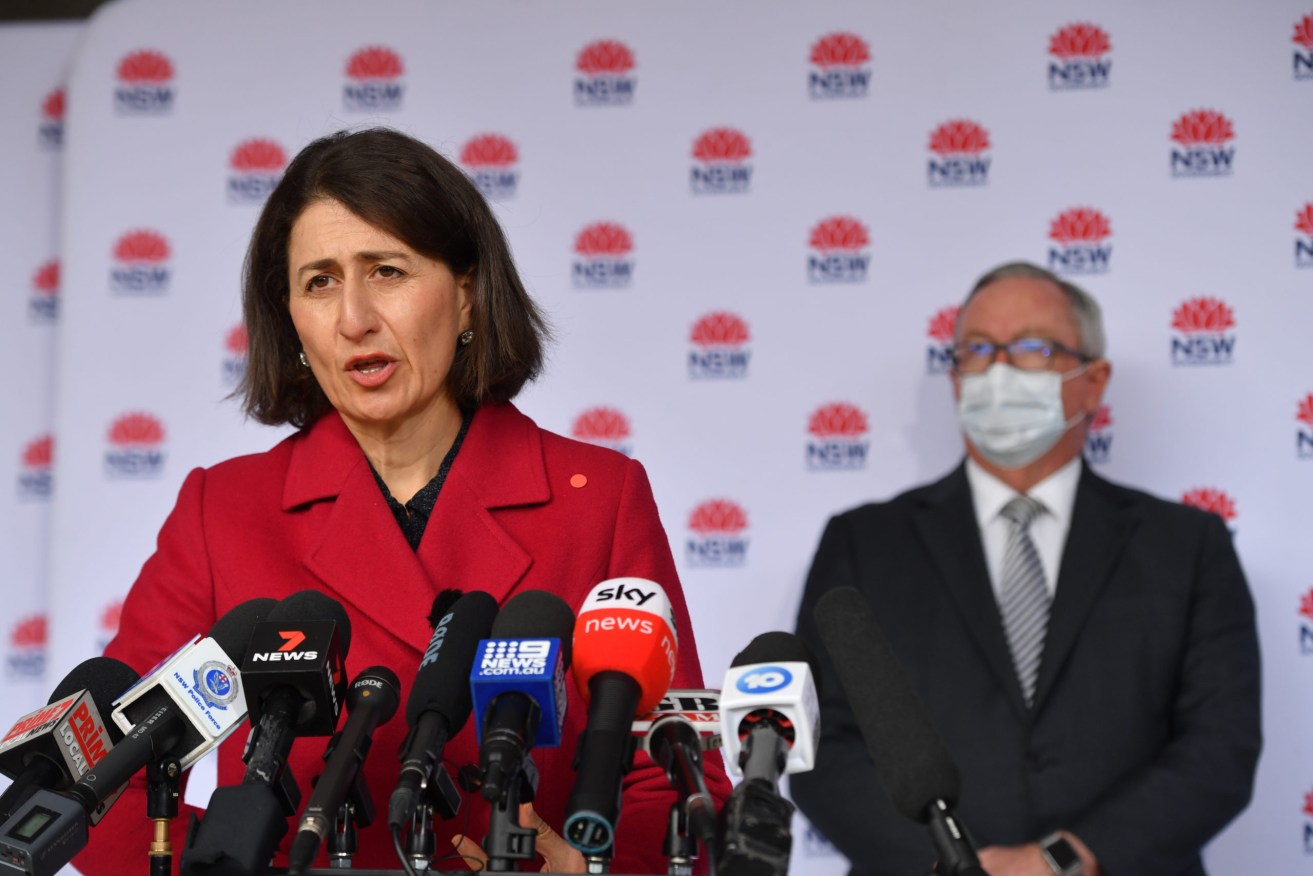 NSW Premier Gladys Berejiklian and Health Minister Brad Hazzard at a press conference to provide a COVID-19 update in Sydney, Monday, July 12, 2021 (AAP Image/Mick Tsikas)