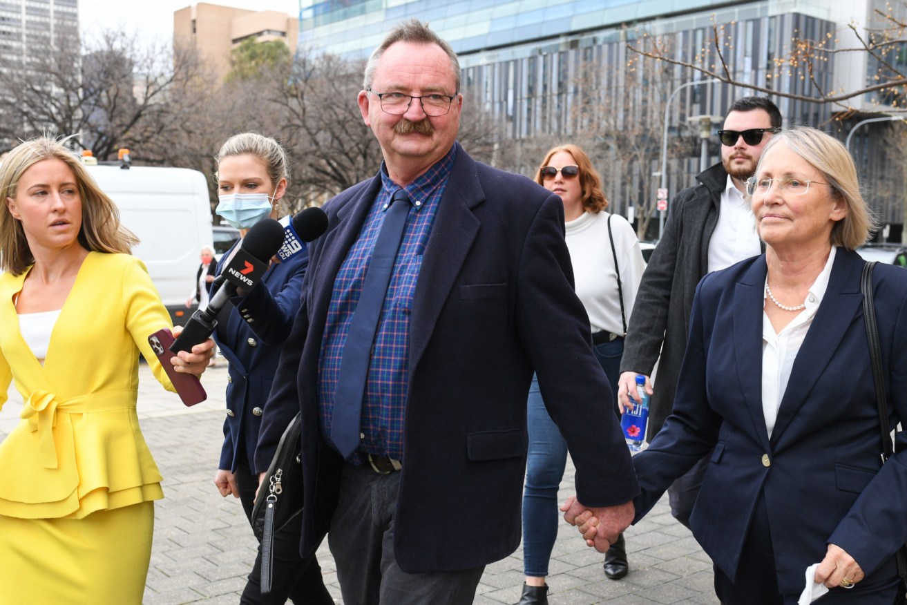 Greg and Annabel Digance leave the Adelaide Magistrates Court. Photo: Morgan Sette / AAP