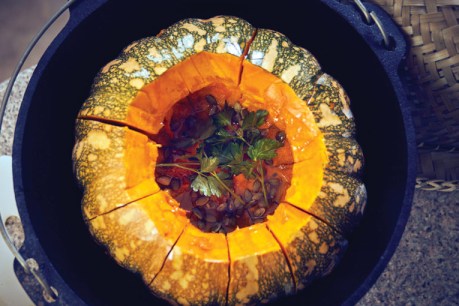 Recipe: Roasted pumpkin with black rice and tangerine tahini sauce