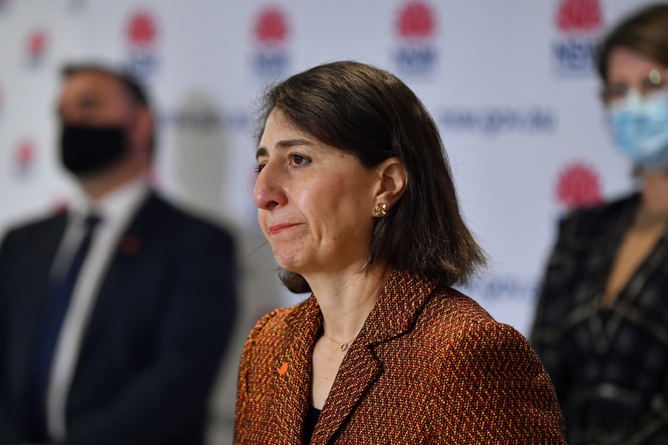 NSW Premier Gladys Berejiklian speaks to the media during a press conference in Sydney, Tuesday, August 24, 2021. (AAP Image/Joel Carrett) 