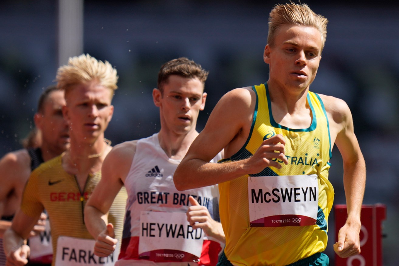 Australia's Stewart McSweyn ran strongly in his 1500m heat this morning in Tokyo to qualify for the semi-final along with fellow Aussie Oliver Hoare. Picture: Petr David Josek/AP Photo
