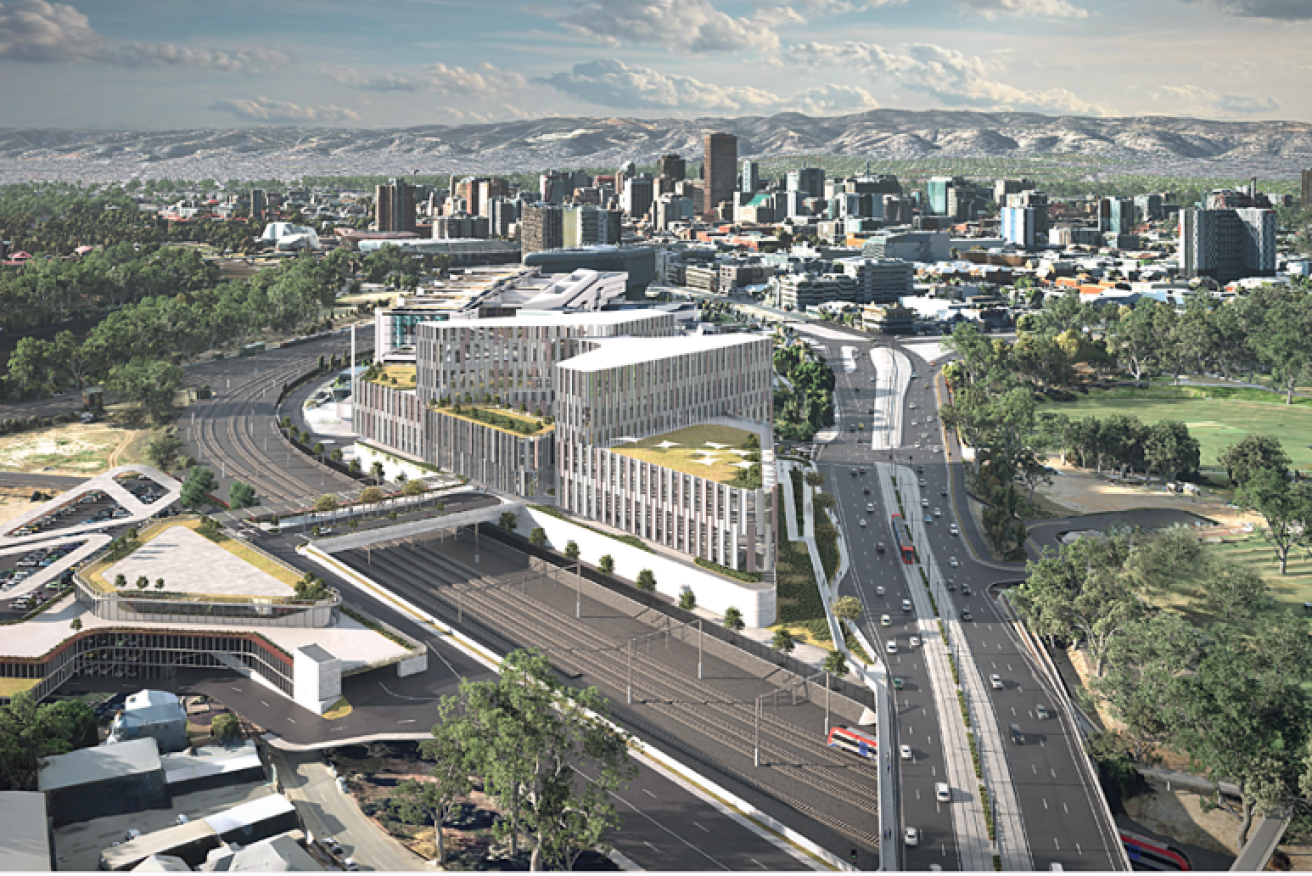 The new Women’s and Children’s Hospital misses an opportunity to connect patients to park land, proposing a car park, roadways and transit hub on the adjacent 
 park land precinct instead. Image supplied