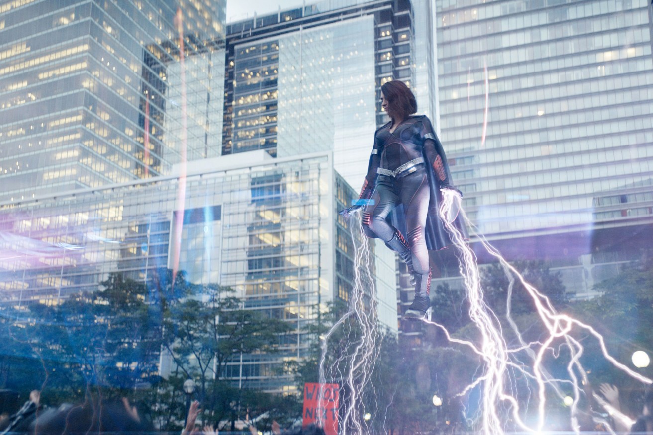 The Boys' superhero Stormfront has the ability to discharge burning energy (purple plasma) from her hands. Photo: Rising Sun Pictures / Sony Pictures Television
