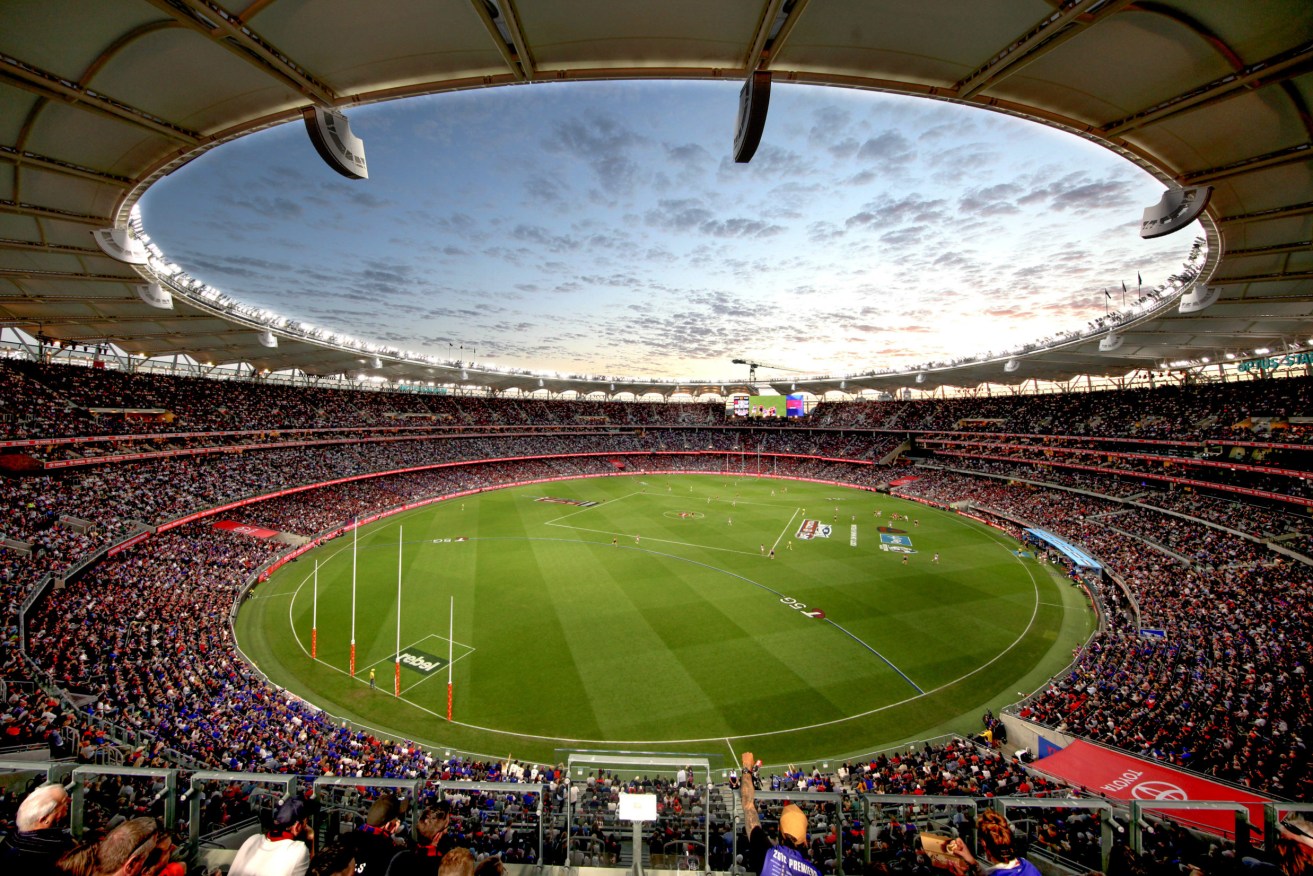 Perth's new stadium hosted the twilight 2021 AFL Grand Final between Melbourne and Western Bulldogs. Photo: AAP/Michael O’Brien