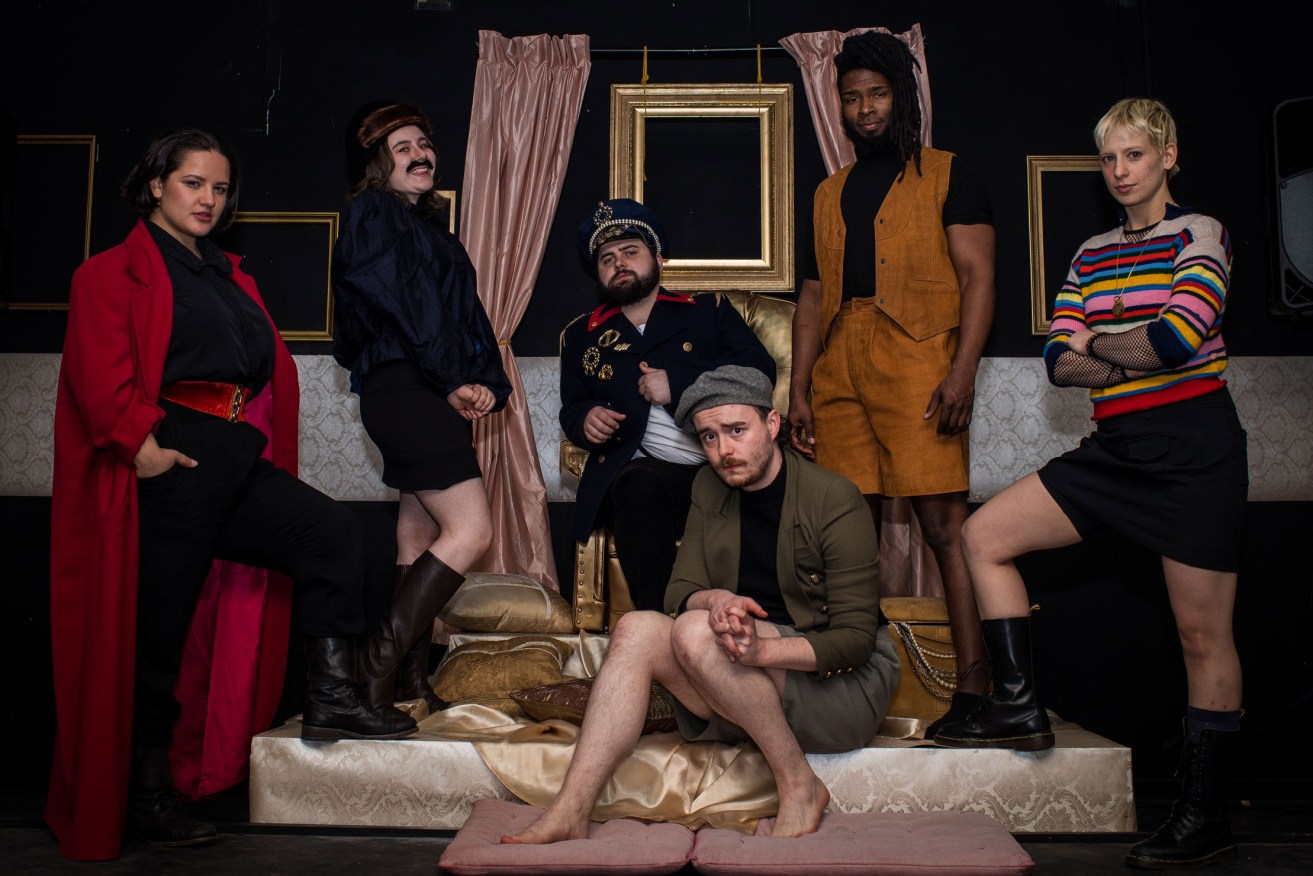 The cast of 'The Triumph of Man – A Comedy in Two Acts', which is being presented at Rumpus Theatre until September 26. Photo: Laura Franklin