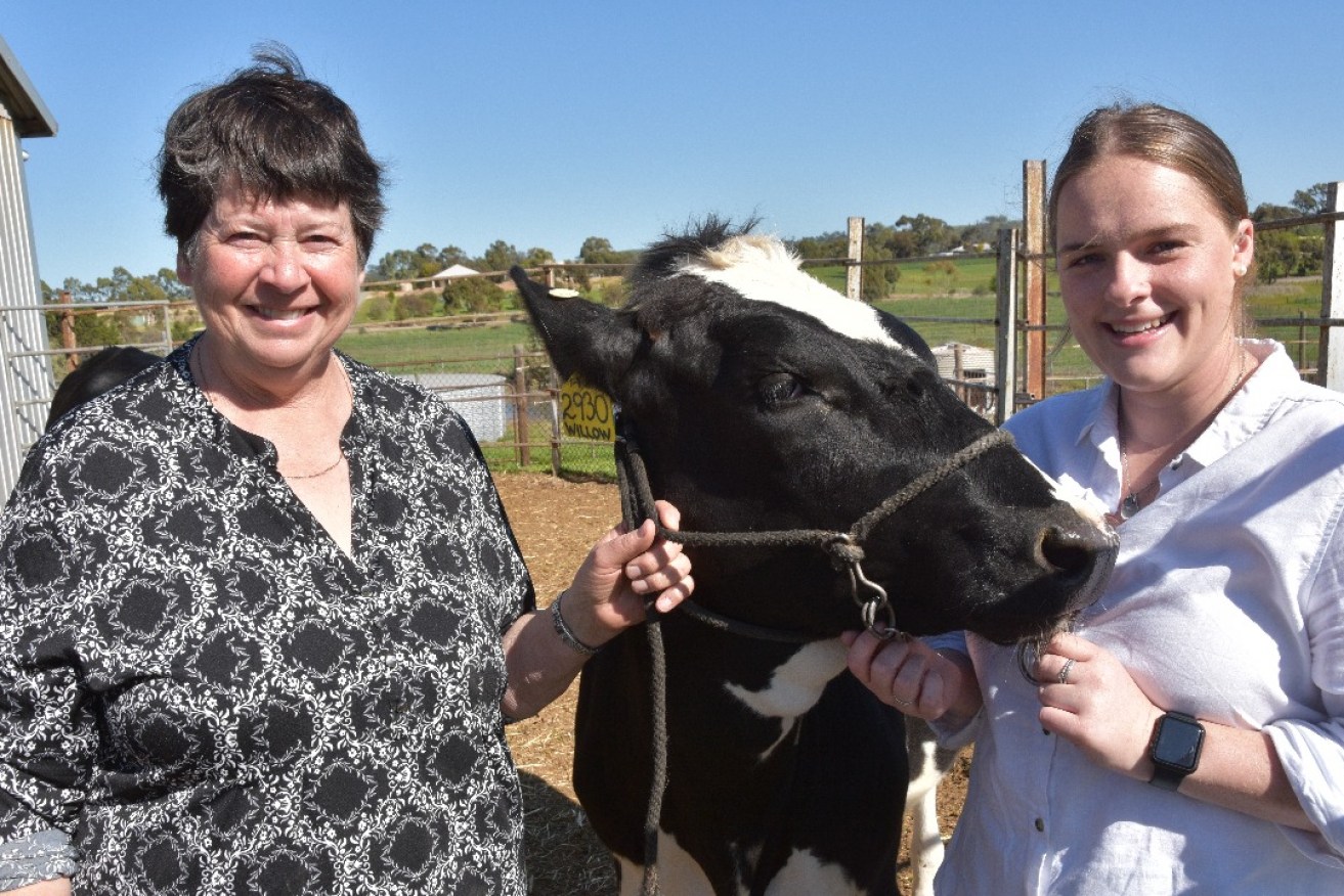 Clare High School agriculture teacher Lesley Squires with former student and Wool, Wine & Wheat grant recipient Emma Peters.