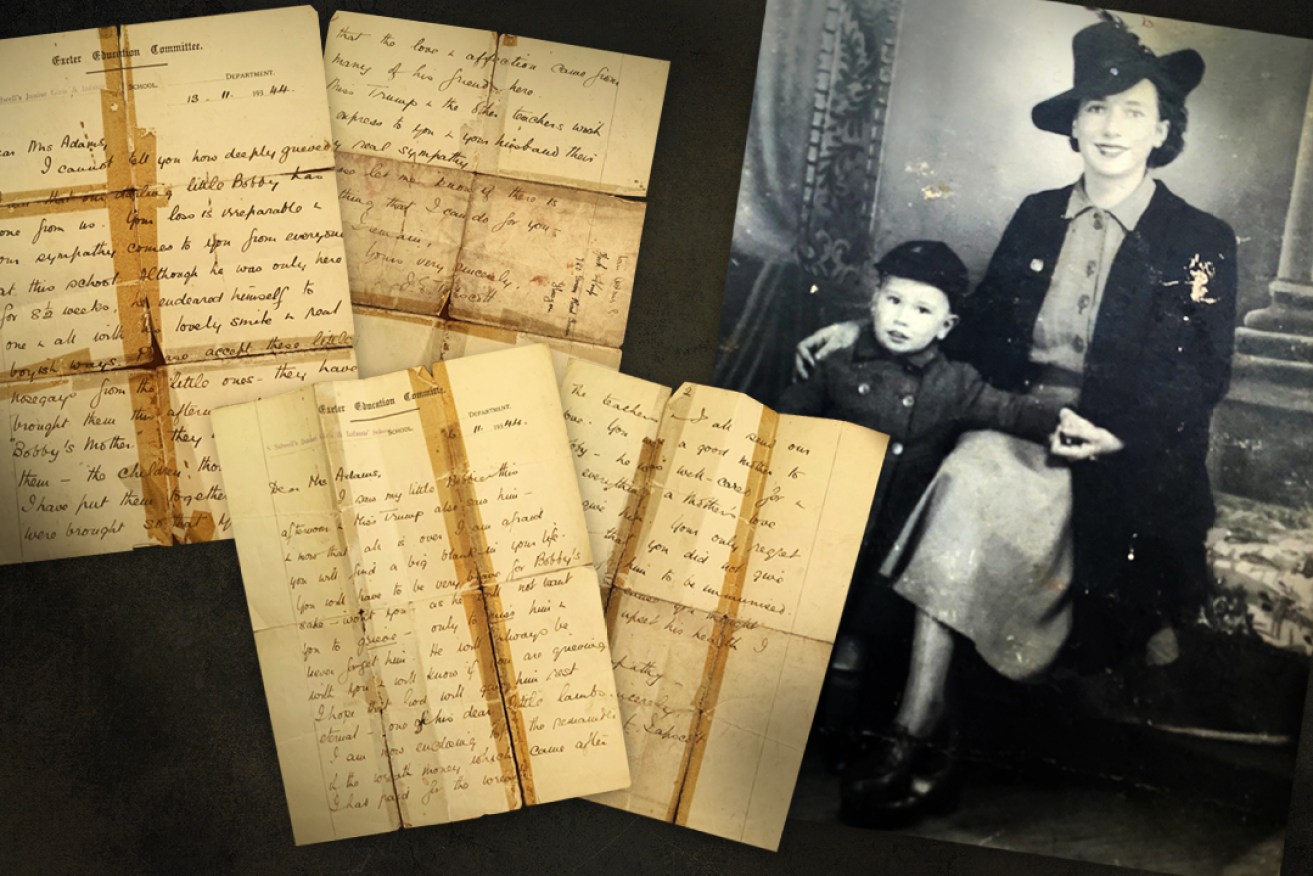 Thelma Adams and her boy Bobby, with heartbreaking letters detailing the circumstances of his death. Images supplied by the family