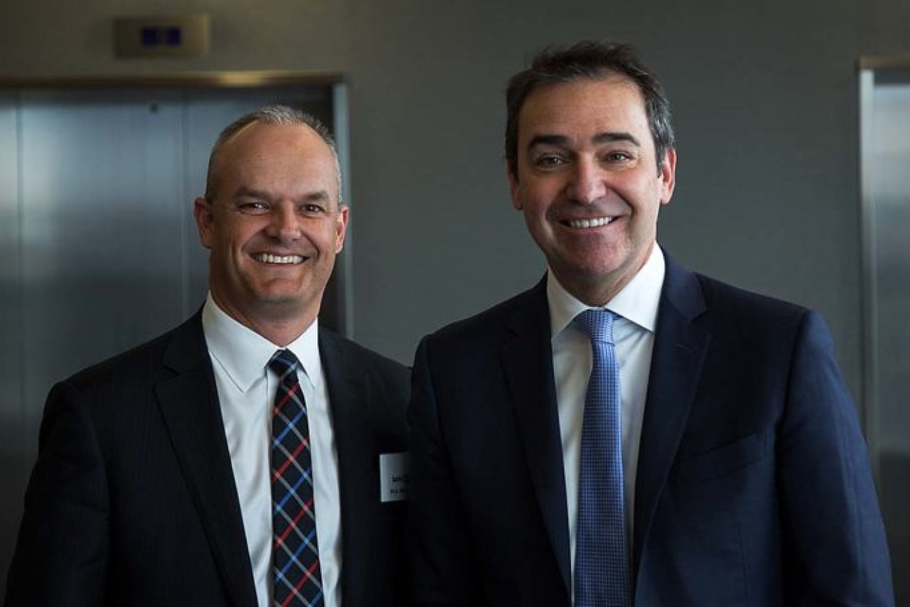 Nick Reade with Premier Steven Marshall in 2018. Photo: Serena Findlay