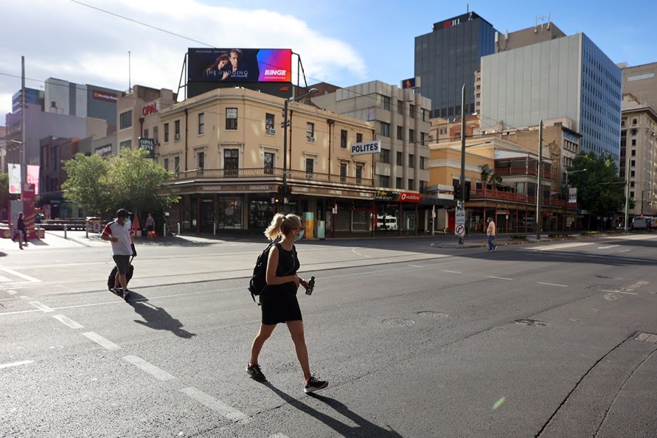 King William Street during last November's brief lockdown. City visitation has never fully recovered. Photo: Tony Lewis/InDaily