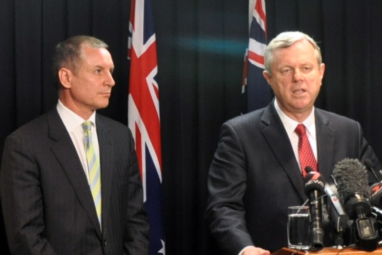 Premier Mike Rann confirms the leadership transition to Jay Weatherill in 2011. Photo: Sarah Malik / AAP
