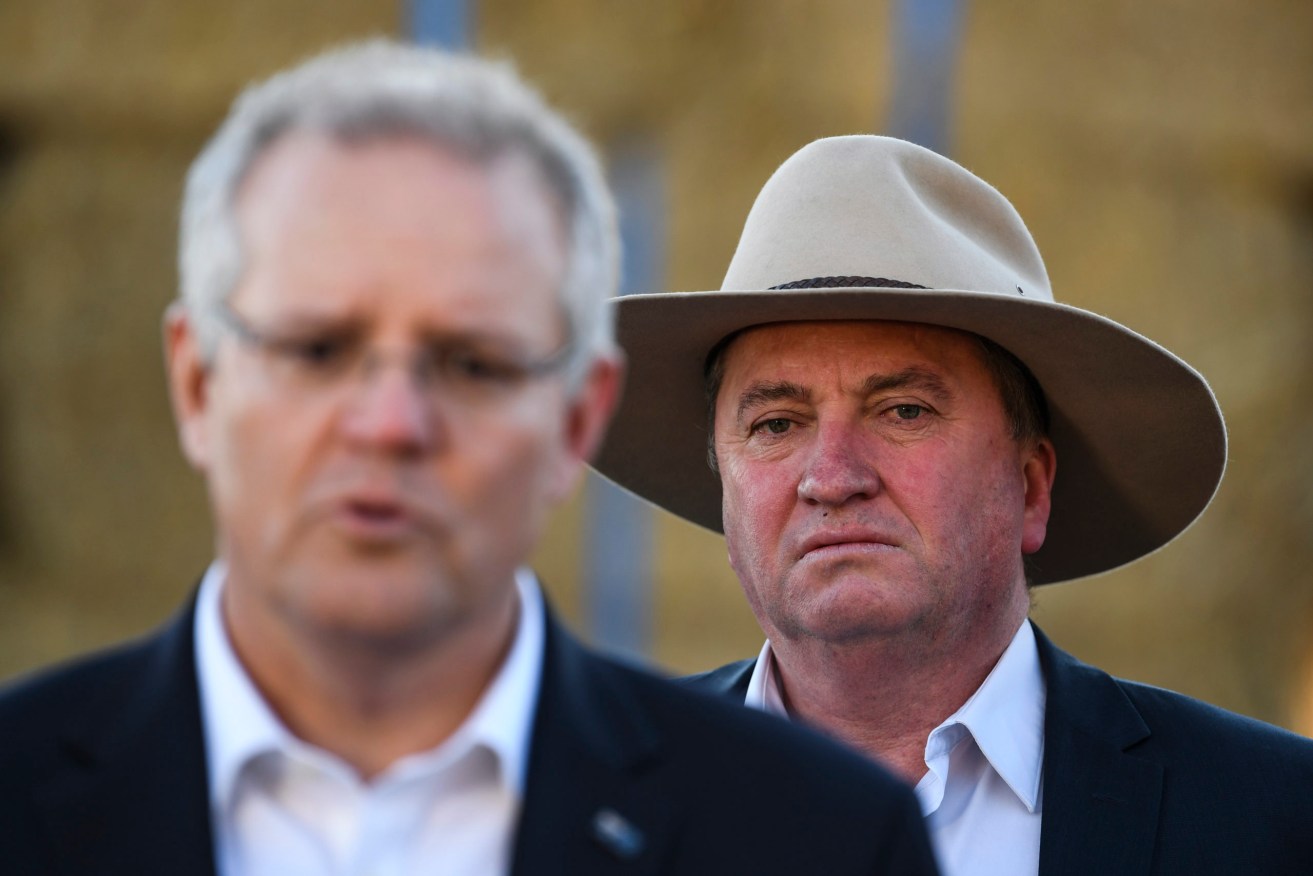 Prime Minister Scott Morrison with deputy PM and Nationals leader Barnaby Joyce. Photo: AAP/Lukas Coch