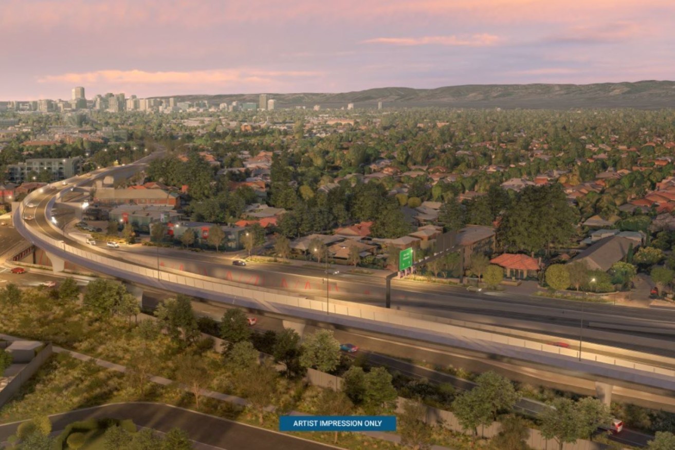 An artist's impression of the elevated ramp over the Anzac Highway-South Road (Photo: Supplied) 