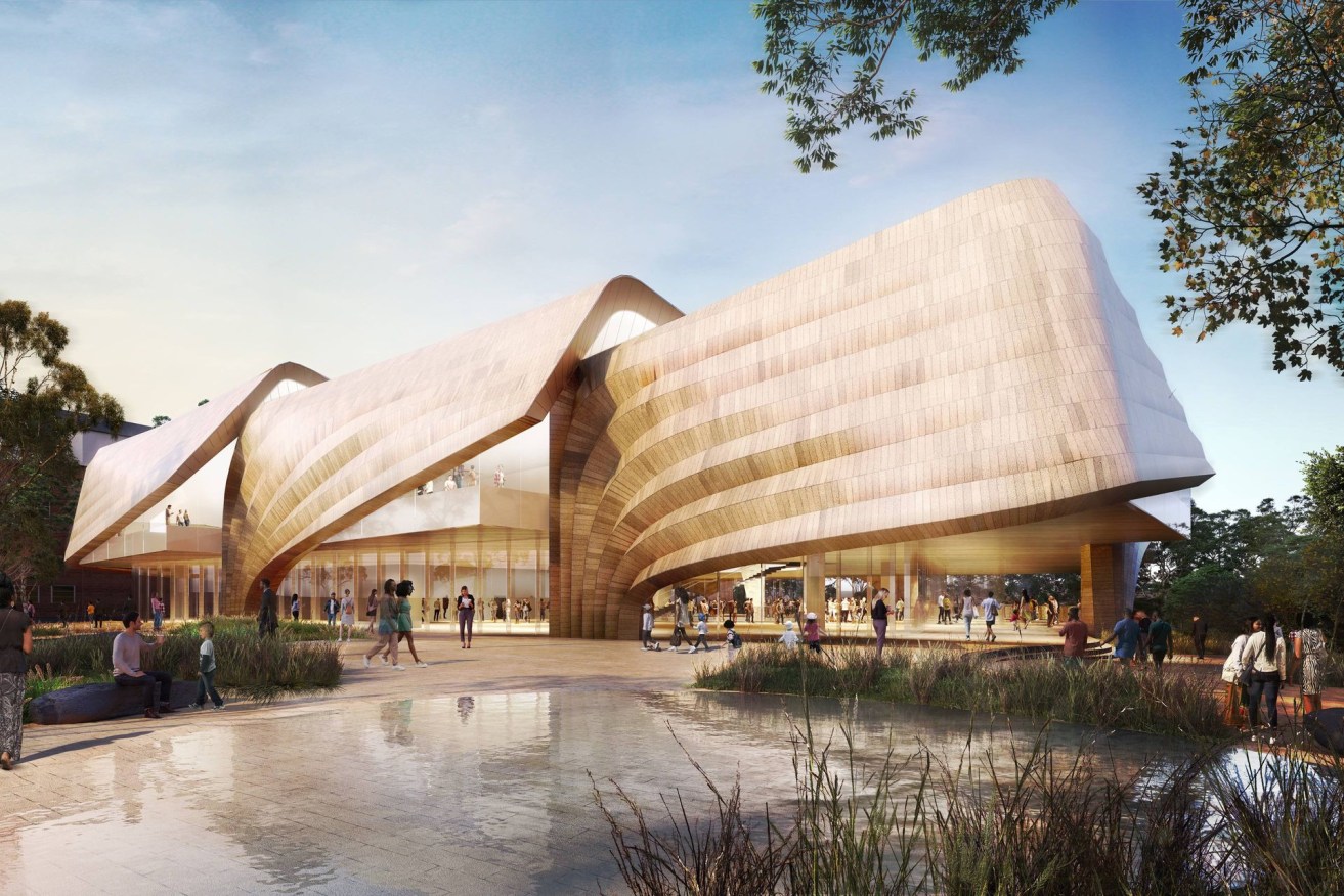 The latest concept design of the Aboriginal Art and Cultures Centre by Diller Scofidio + Renfro and Woods Bagot. (Image: Supplied)