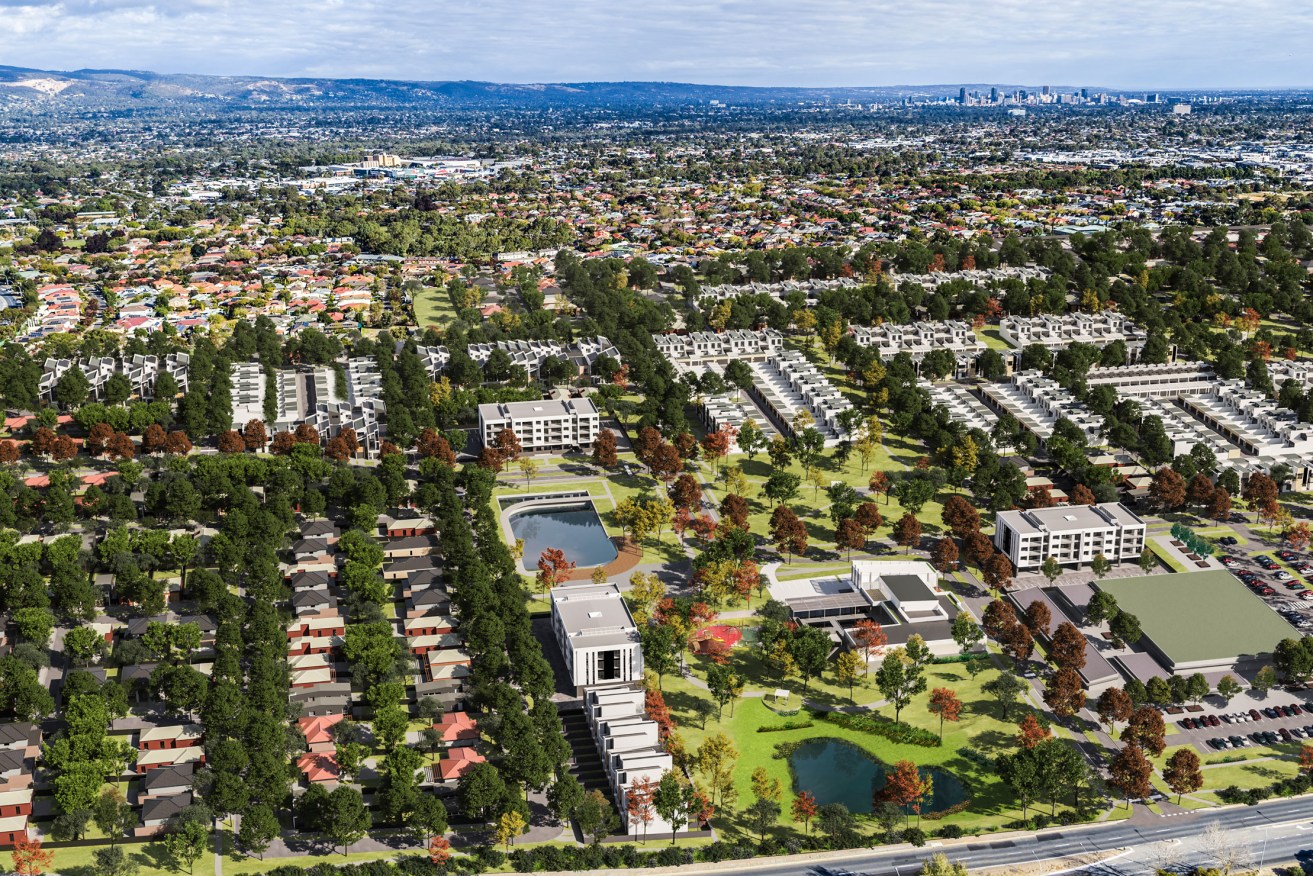 The Villawood masterplan for Renewal SA’s Oakden site on Grand Junction Road combines a range of housing types and densities with common reserves, water recycling features and pedestrian access to public transport, a retail centre, and community hub. Image supplied